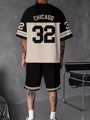 Men Chicago Casual T-Shirt and Shorts Crew Neck Short Sleeve and Shorts Set