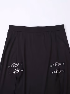 Gothic Maxi Slit Skirt with Charming High-Waisted Plus Size Elastic Waistband