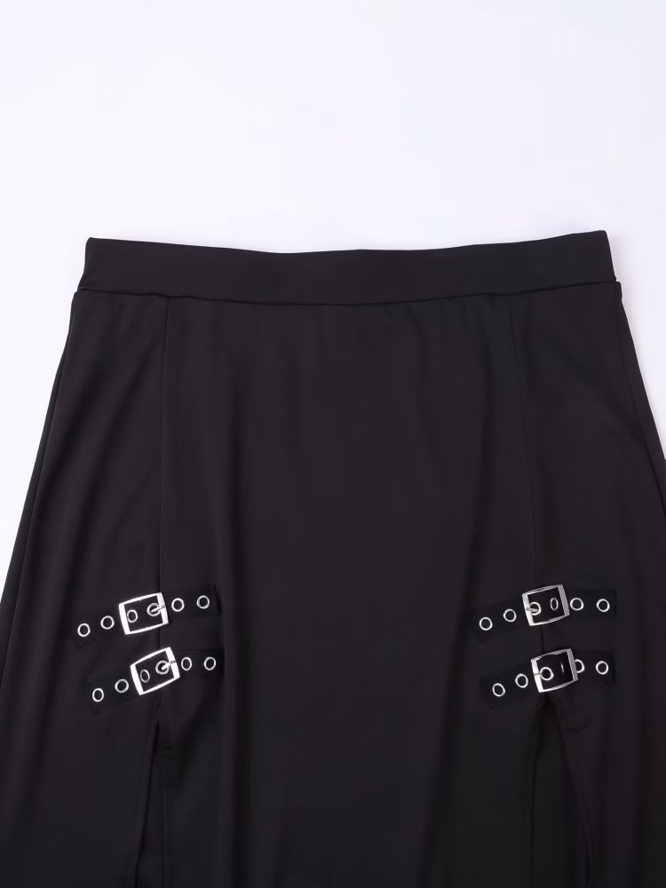 Gothic Maxi Slit Skirt with Charming High-Waisted Plus Size Elastic Waistband