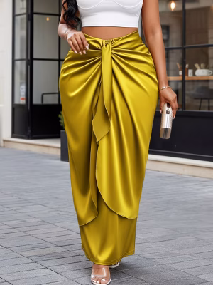 Mustard Yellow Long Maxi Skirt Elegant and Charming Pencil High Waist