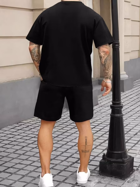 Casual T-Shirt And Shorts Set Men Milano Italy Printed on The T-Shirt Black Shorts