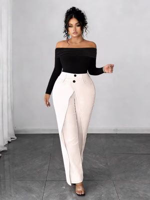 Elegant Top and Pants Outfit Alluring Black and White 2pcs Set Off-Shoulder