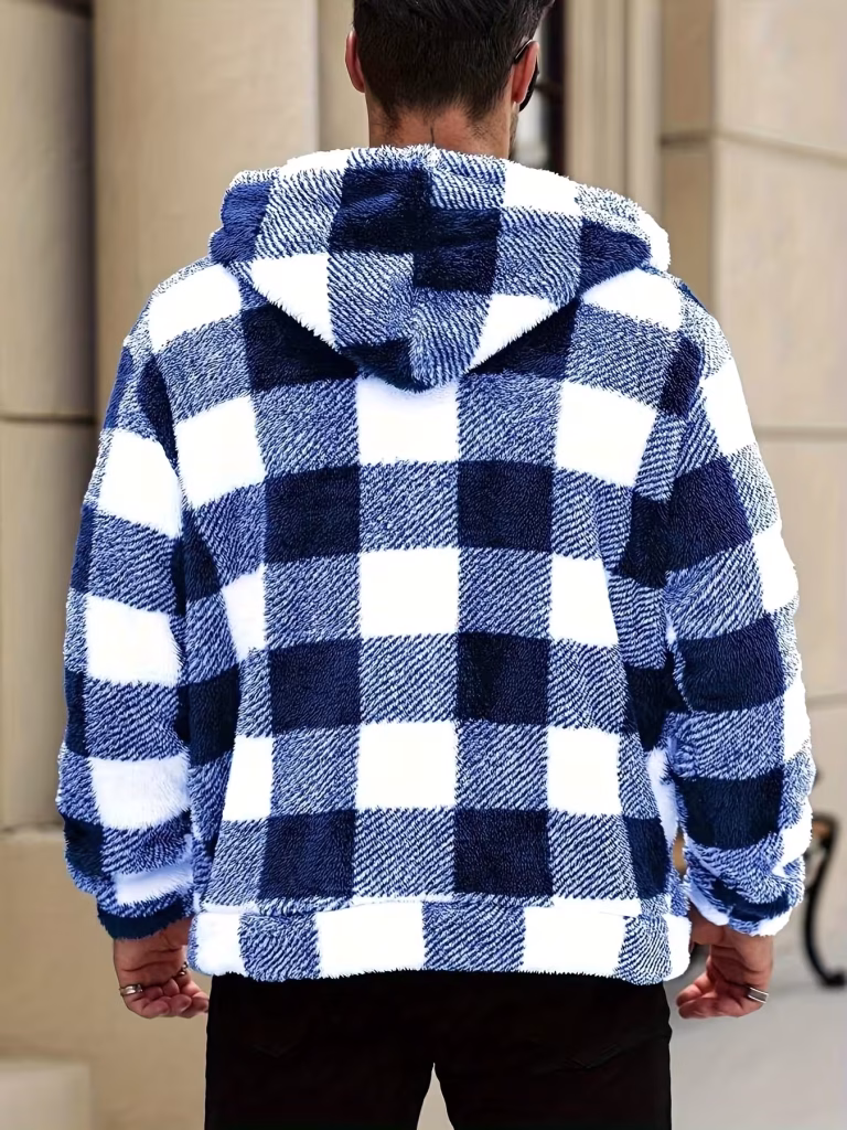 Warm Plaid Men Hoodie Jacket Comfortable Plaid