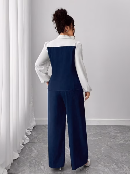 Plus‑Size Elegant Top and Pants Business Class 2-Piece Outfit
