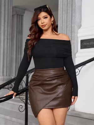 Elegant Plus Size Women Mini Skirt Captivating Asymmetrical Pleated Plus Size