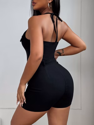 Women Premium Summer Wear Bodysuit with Belted and Full Zip up Front Opening, Breathable Seasonal Fabric, and Refined European Tailoring for a Streamlined, Elegant Fit