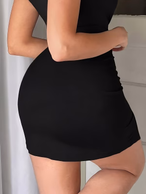 Solid Color Slim Fit Mini Skirt Captivating Slash Hem Plus Size Spring/Summer Skirt