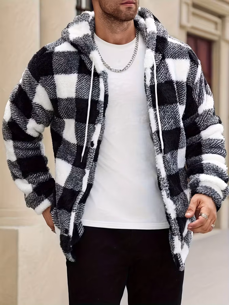 Warm Plaid Men Hoodie Jacket Comfortable Plaid