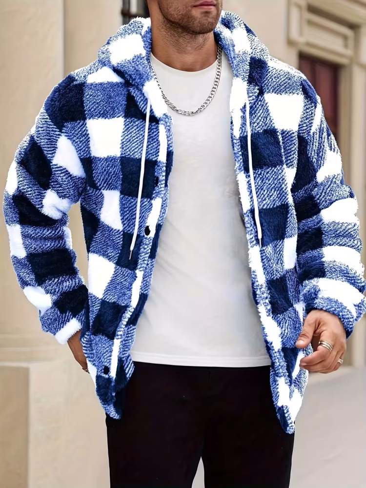 Warm Plaid Men Hoodie Jacket Comfortable Plaid