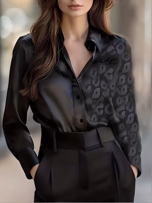 Classic Leopard Print Blouse Jacquard Beautiful Stylish Elegant Satin for Plus Size Women