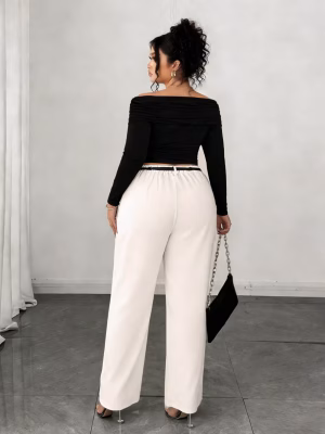 Elegant Top and Pants Outfit Alluring Black and White 2pcs Set Off-Shoulder