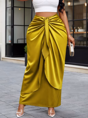 Mustard Yellow Long Maxi Skirt Elegant and Charming Pencil High Waist