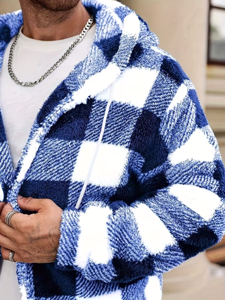 Warm Plaid Men Hoodie Jacket Comfortable Plaid