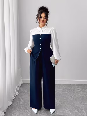 Plus‑Size Elegant Top and Pants Business Class 2-Piece Outfit