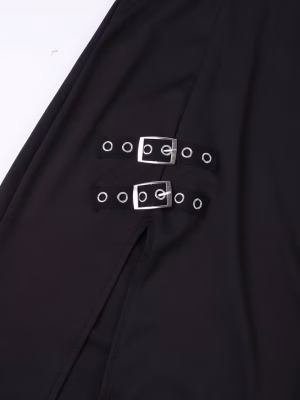 Gothic Maxi Slit Skirt with Charming High-Waisted Plus Size Elastic Waistband