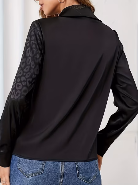 Classic Leopard Print Blouse Jacquard Beautiful Stylish Elegant Satin for Plus Size Women