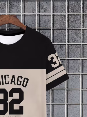 Men Chicago Casual T-Shirt and Shorts Crew Neck Short Sleeve and Shorts Set