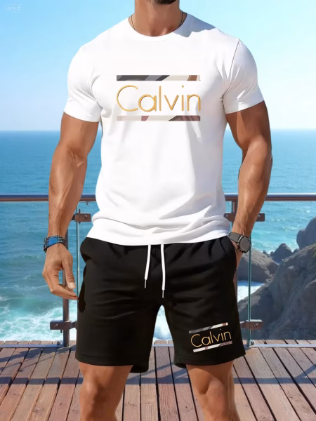Men T-Shirt Shorts Set 2-Piece Comfortable Ideal Gift for Boyfriend
