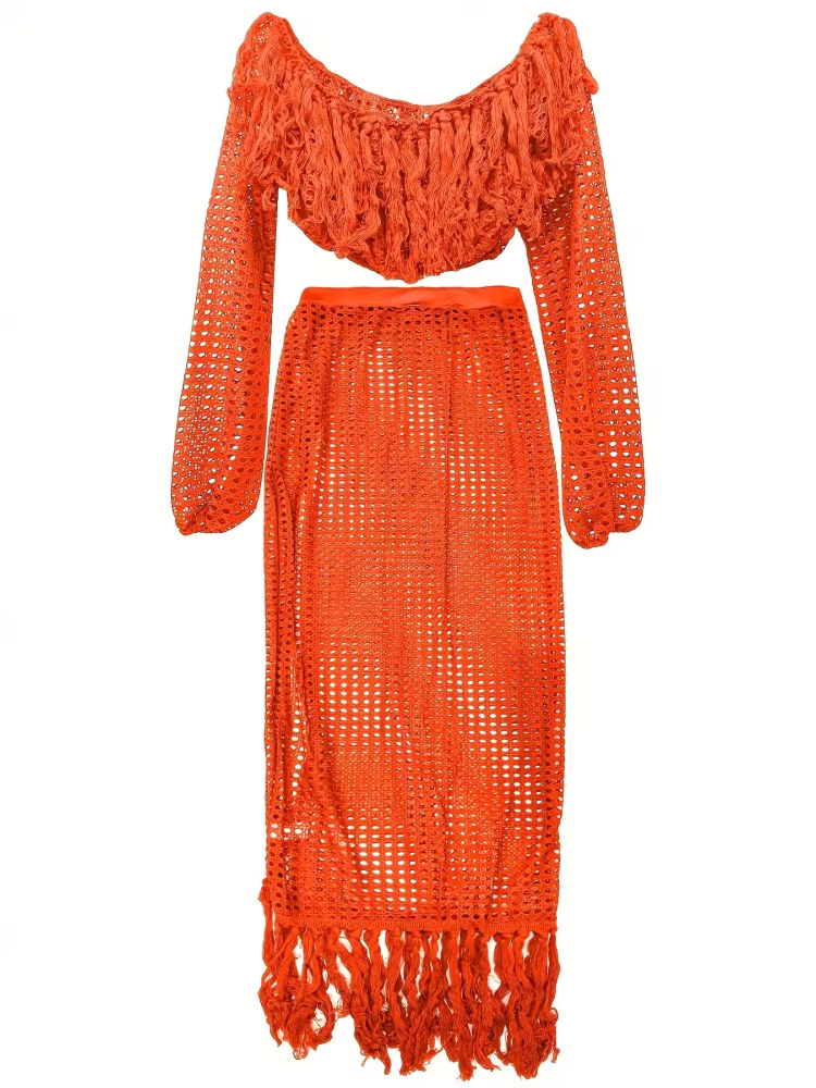 Command Attention 2-Piece Set in This Summer Hollow Mesh Tassel 2-Piece Set Seductive See-Through Design, Bold Feminine Energy and Head-Turning Glamour