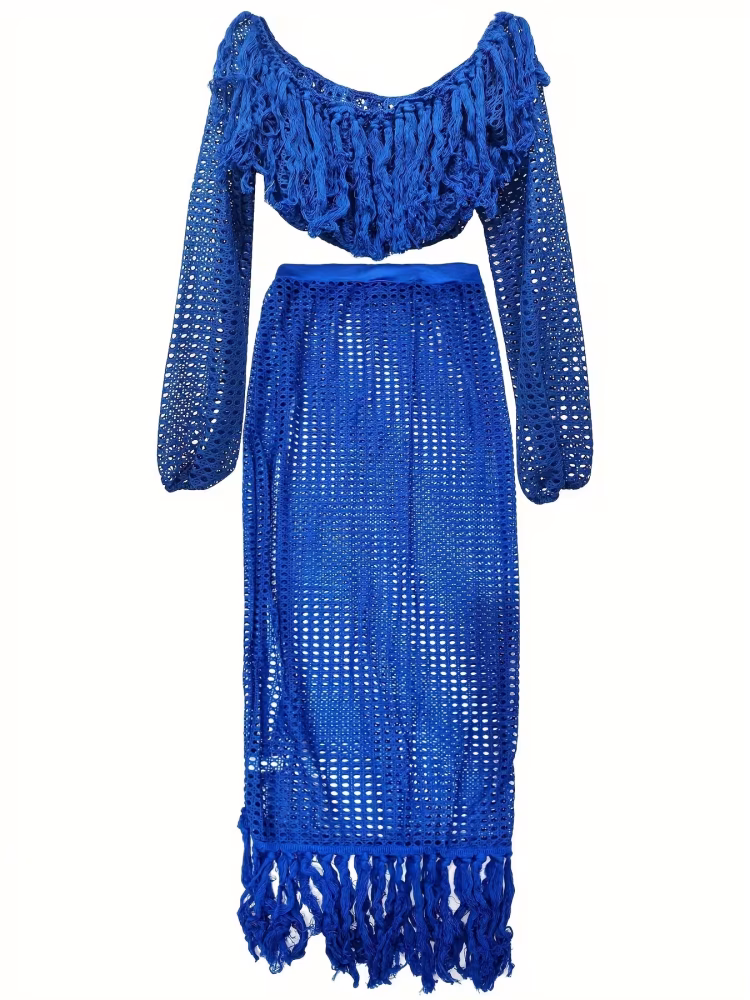 Command Attention 2-Piece Set in This Summer Hollow Mesh Tassel 2-Piece Set Seductive See-Through Design, Bold Feminine Energy and Head-Turning Glamour