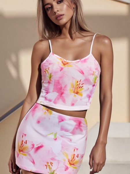 Floral Cami & Skirt Two-Piece Set - White, S