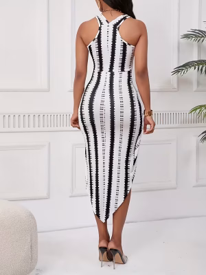 Elegant Striped Mini Dress Amazing Print Cross Knot