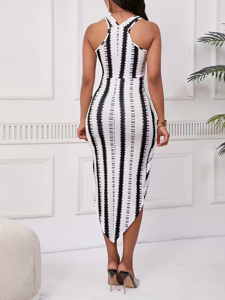 Elegant Striped Mini Dress Amazing Print Cross Knot
