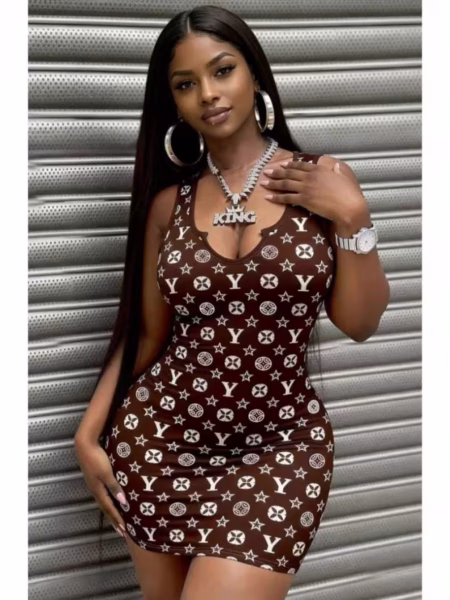 Lingshan Digital Print Notched Neck Dress Women’s