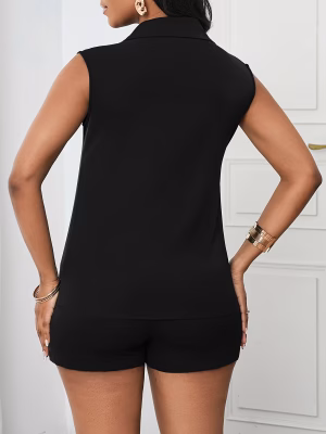 Sleeveless Button-Up Two-Piece Set