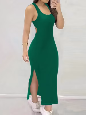 Backless Cross-Strap Bodycon Maxi Dress — Red