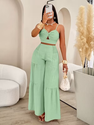 Twisted Halter Top & Layered Pants Set