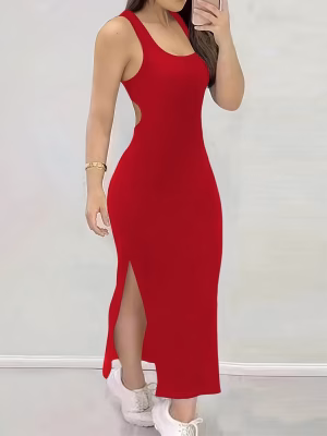 Backless Cross-Strap Bodycon Maxi Dress — Red