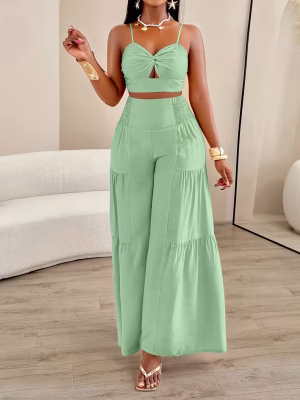 Twisted Halter Top & Layered Pants Set