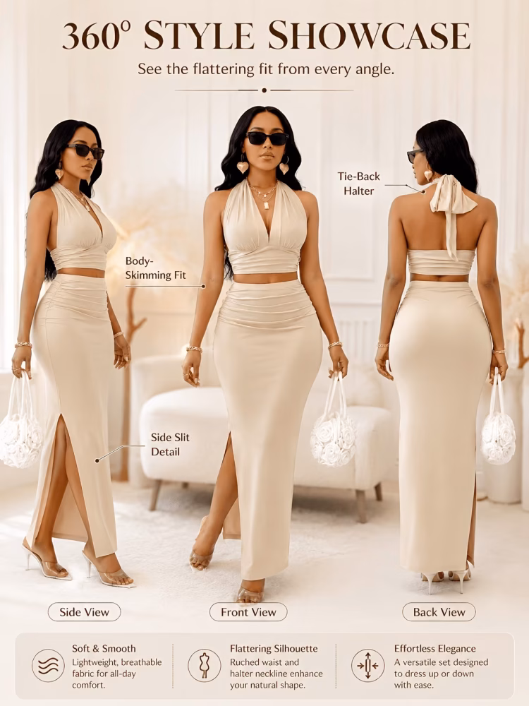 Elegant Set V-Neck Halter Top and Skirt 2pcs Set