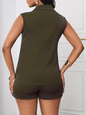 Sleeveless Button-Up Two-Piece Set