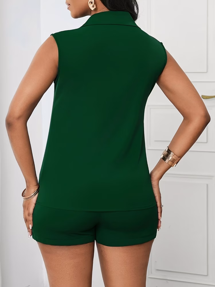Sleeveless Button-Up Two-Piece Set