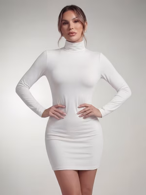 Turtleneck Long Sleeve Mini Dress Bodycon Plus Size