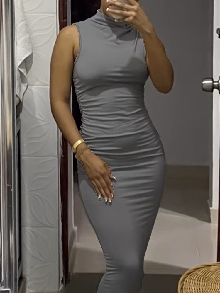 High-Collar Bodycon Maxi Dress