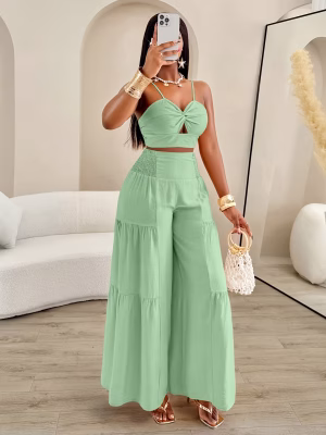 Twisted Halter Top & Layered Pants Set