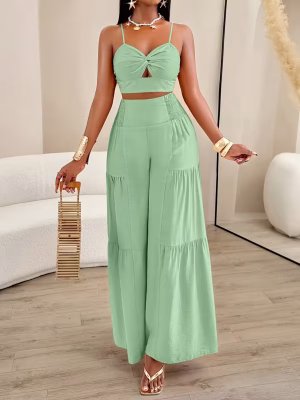 Twisted Halter Top & Layered Pants Set
