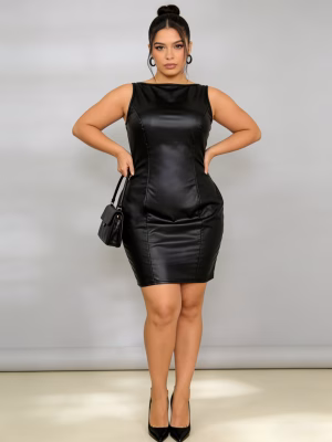 Round Neck Bodycon Mini Dress Elegant Black Sleeveless