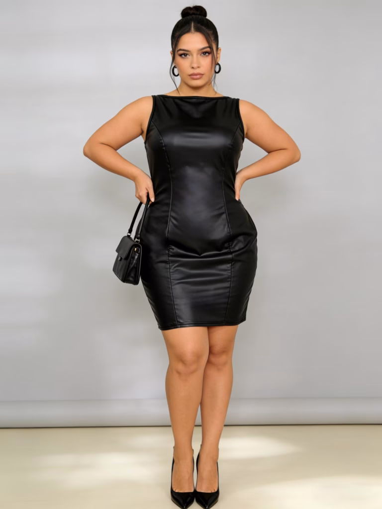 Round Neck Bodycon Mini Dress Elegant Black Sleeveless