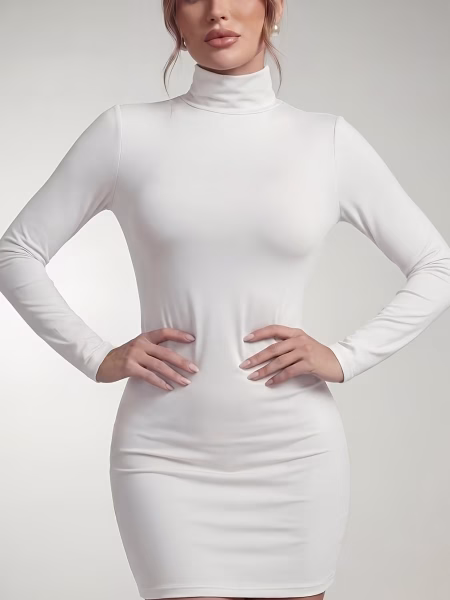 Turtleneck Long Sleeve Mini Dress Bodycon Plus Size - 0XL