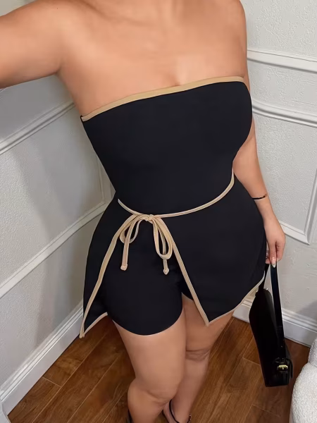 Color-Block Camisole Jumpsuit - Black, S